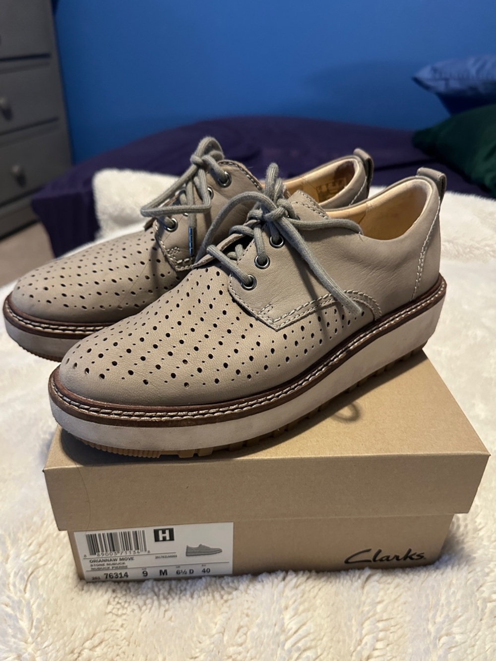 Clarks Women’s Leather Lace-Up Oxfords, stone color